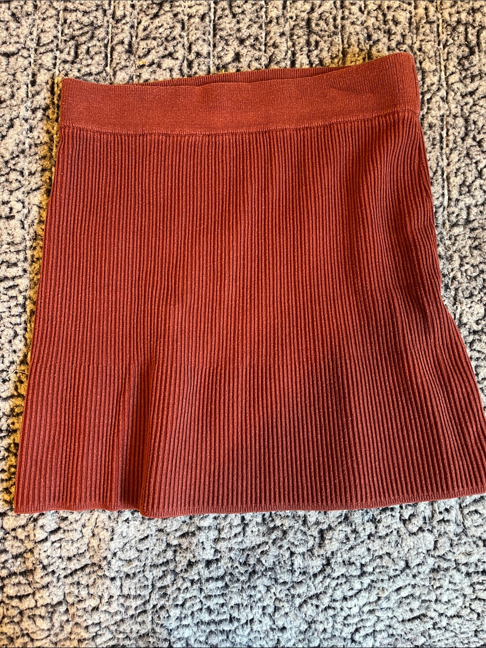 Stretch Ribbed Mini Skirt in Rust Red